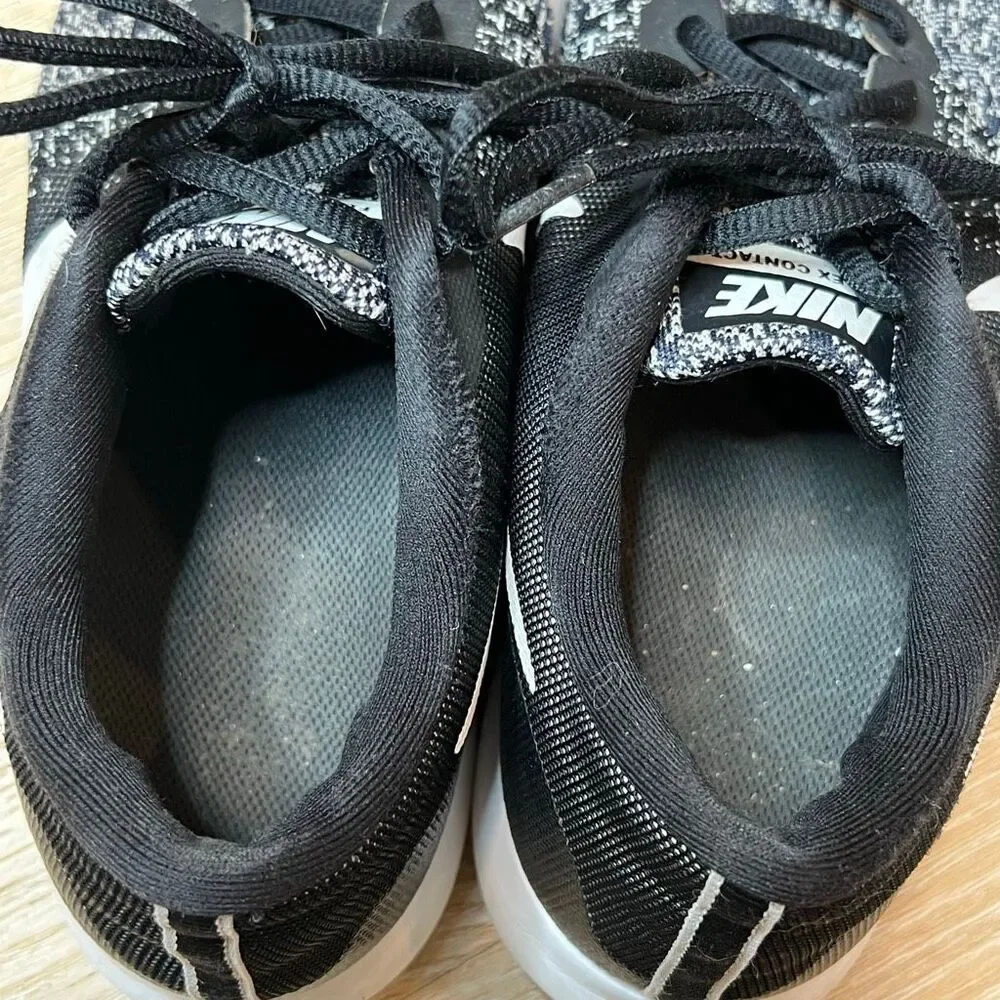 Nike, Flex Contact Running Sneakers Unisex Athletic Shoes Black White Women's 9